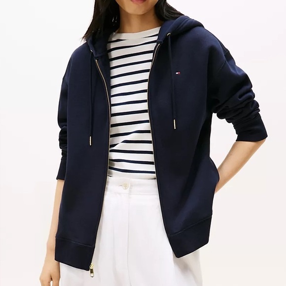 Tommy Hilfiger Tops - Tommy Hilfiger Navy Relaxed Fit Zip Hoodie